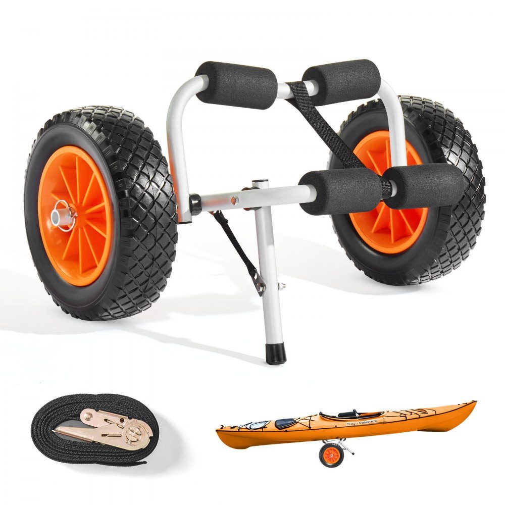 Kajakwagen, 90 kg, zusammenklappbarer Kanuwagen mit 10-Zoll-Vollreifen und 1 Ratschengurt, Bootswagen für den Transport von Kajaks, Kanus, Paddleboards, Jon-Booten, 620 x 350 x 325 mm