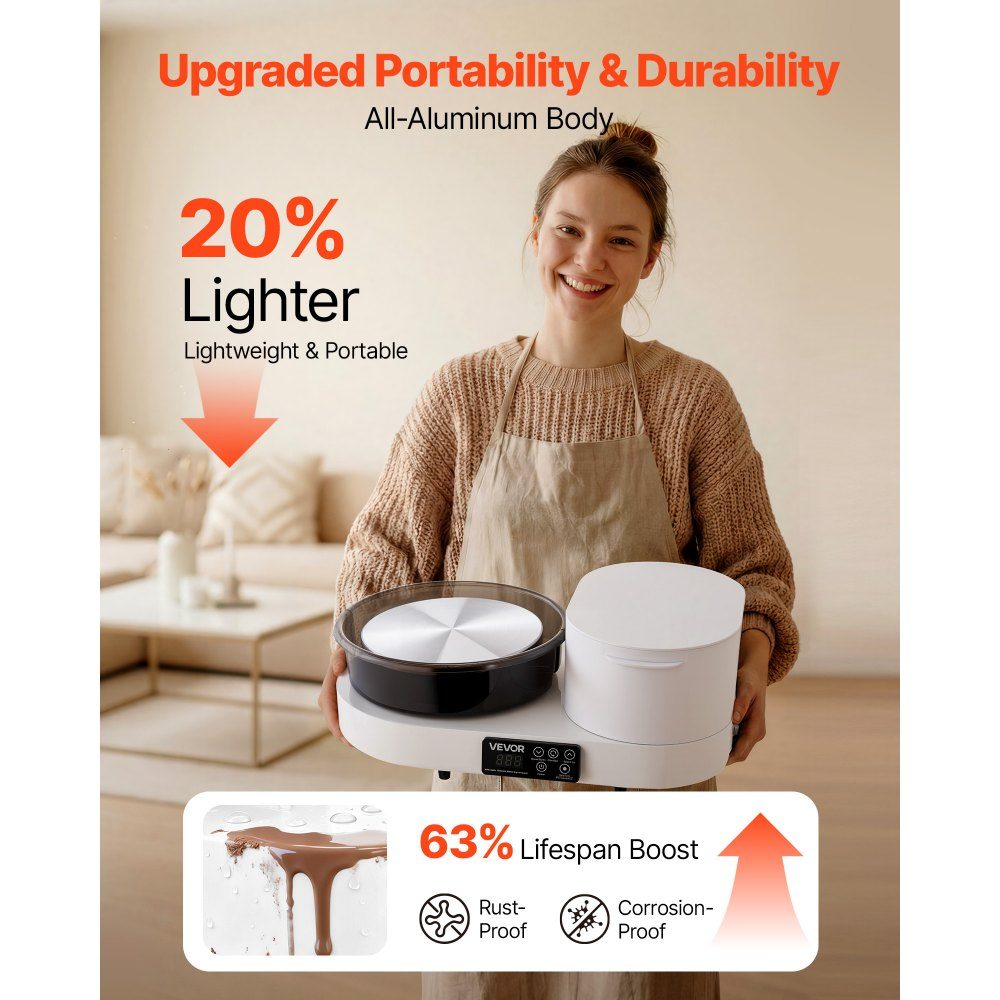 Pottery Wheel Electric 450W Pottery Lathe 28cm Turntable Pottery Machine with Foot Pedal and 30-300RPM Adjustable Speed ​​and Tool Box Ideal for Beginners DIY Clay Art White