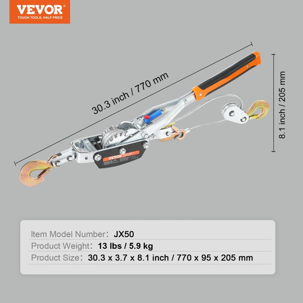 Towing Winch, 5T Pulling Force, 3.5M Steel Cable, 3 Hooks, Heavy Duty Two Speed ​​Ratchet Puller Tool, Automotive Hoist Cable Puller, Ideal for Vehicle Rescue