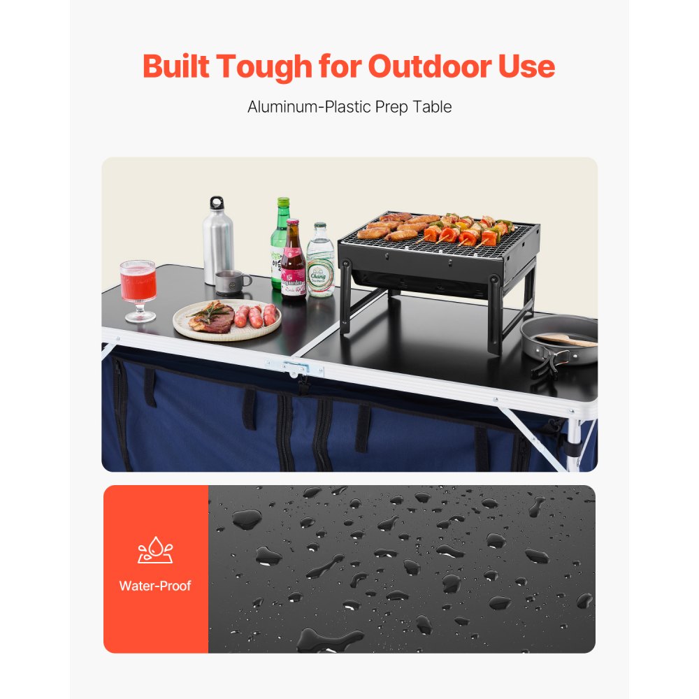 Camping-Küchentisch, klappbarer Kochtisch, Outdoor, 3-fach höhenverstellbar, tragbare Kochstation aus Aluminium mit Organizer und Tragegriff, für Grillparty, Picknick, Wohnmobil-Reise, blau Camping-Küchentisch, klappbarer Kochtisch, Outdoor, 3-fach höhenverstellbar, tragbare Kochstation aus Aluminium mit Organizer und Tragegriff, für Grillparty, Picknick, Wohnmobil-Reise, blau