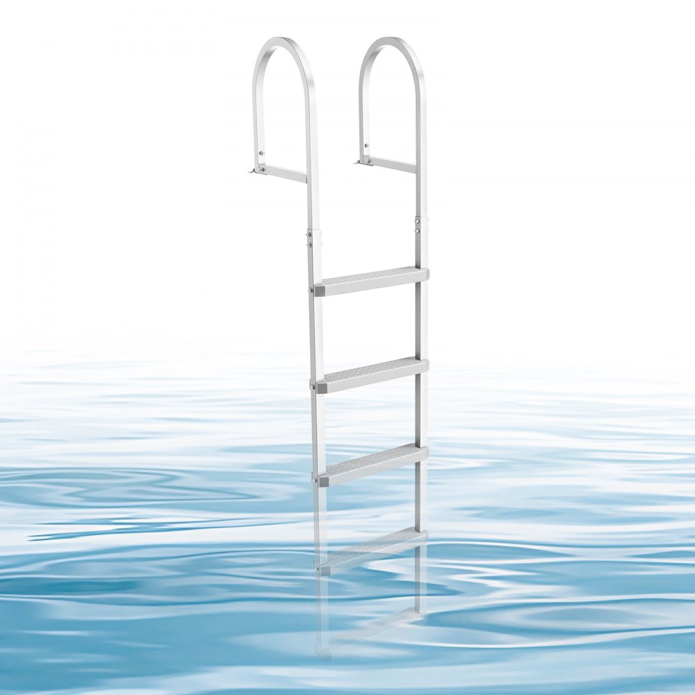 Dock ladder, removable, boat ladder with 5 non-slip steps, wide pedals and handrail, pool ladder with 227 kg load capacity made of aluminum alloy, entry ladder for docks, pools, lakes, yachts, silver