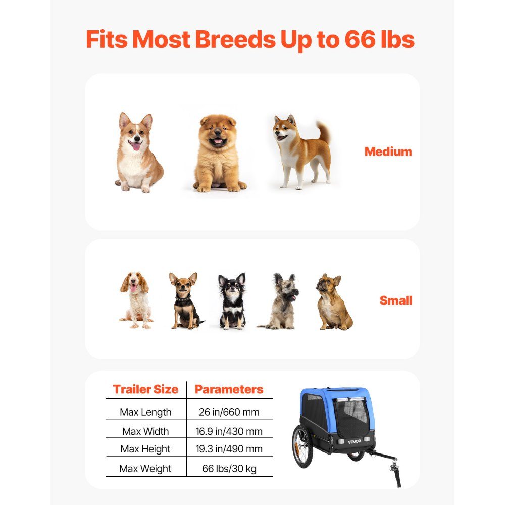Dog trailer, supports up to 30 kg, bicycle trailer for small and medium dogs, folding frame with quick release wheel, universal bicycle hitch, reflector, flag, internal leash