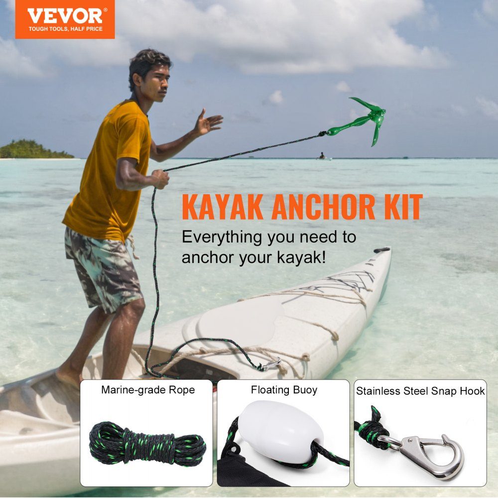Kajak-Anker-Set, 3,5 lbs Paddle-Board-Anker-Set mit 8 m Seil und Boje, faltbarer kleiner Bootsanker mit Aufbewahrungstasche und Karabinerhaken, Kajak-Zubehör für Kajaks, kleine Boote, Kanus