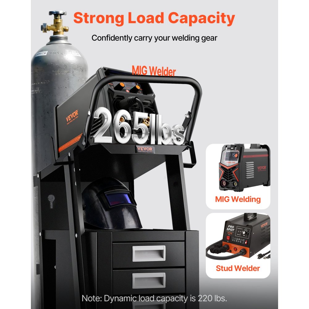 Laswagen 2 niveaus met 4 laden Lasmobiel max. 100-120 kg Transportwagen voor lasapparaten met 2 gasfleshouders. Ideaal voor handmatig lassen, lassen met inert gas, argonbooglassen