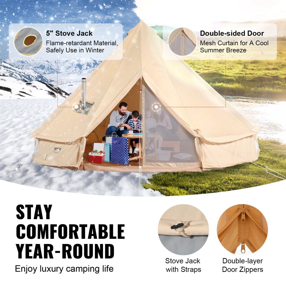 Tente cloche 6x3,5 m Tente yourte TC coton et poteaux en fer robustes avec tapis de sol en PVC Tente de camping Tente familiale pour 10 personnes Tente de groupe avec 12 fenêtres pour les aventures en plein air