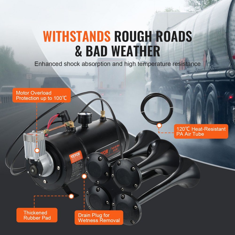 12V Air Compressor Kit with Tank 3L, Train Horn Air Compressor Kit, 90-120 PSI Working Pressure, Integrated Air Compressor System for Train Air Horns, Inflating Tires, Trucks, SUVs, etc. Black