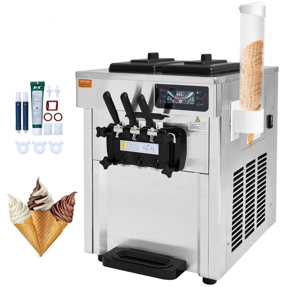 Komercyjna maszyna do lodów 18–28 l/h 3 smaki Maszyna do lodów włoskich Zbiornik na 2 x 5,5 l Panel LCD Automatyczne czyszczenie wstępne chłodzenia Jogurt Kawa Bar z przekąskami Restauracja