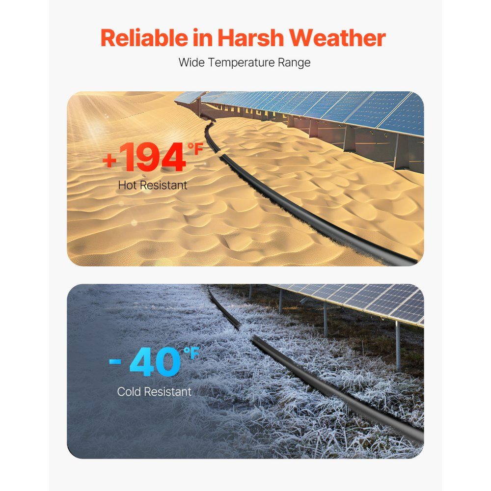 100ft Solar Cable, Solar Panel Cable, 10AWG Solar Extension Cable, IP67 Waterproof PV Cable for Home Solar Panels, -40 to 105℃, Ships and RVs, Black