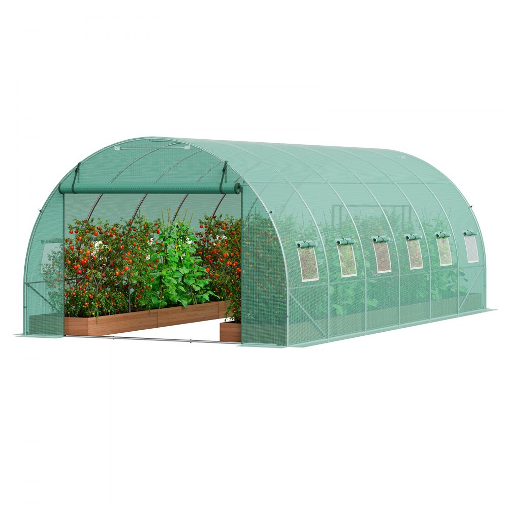 Walk-in tunnel greenhouse, 6.8 x 2.8 x 2.0 m, film greenhouse tunnel, plant greenhouse with galvanized steel frame, green PE cover, roll-up zipper door and 12 windows for outdoor use Walk-in tunnel greenhouse, 6.8 x 2.8 x 2.0 m, film greenhouse tunnel, plant greenhouse with galvanized steel frame, green PE cover, roll-up zipper door and 12 windows for outdoor use