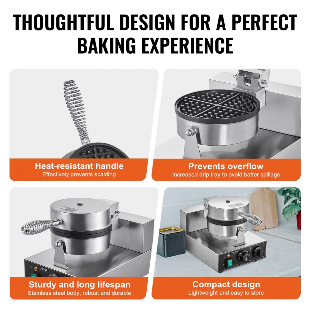 Commercial waffle iron 1230 W waffle maker with non-stick baking surfaces stainless steel waffle iron with temperature and time control, for restaurant bakery 4 fan-shaped waffles Commercial waffle iron 1230 W waffle maker with non-stick baking surfaces stainless steel waffle iron with temperature and time control, for restaurant bakery 4 fan-shaped waffles