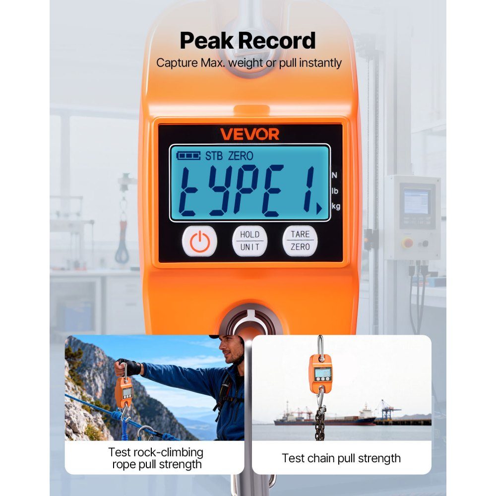 Crane scale 400 kg, digital hanging scale with cast aluminum housing & LCD, game scale 100 g division & 3-stage display, pull scale fish scale, suitable for agriculture, hunting & fishing