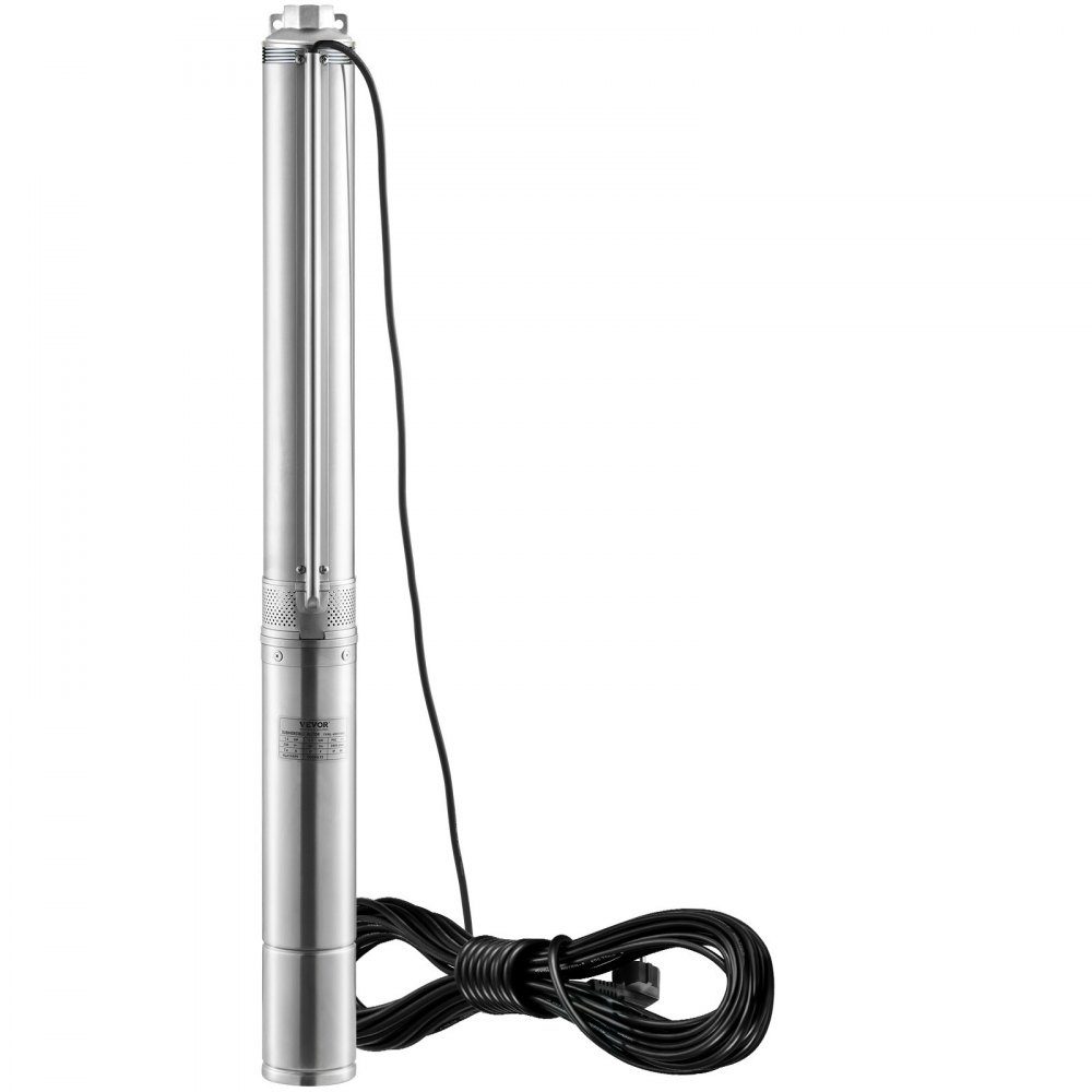 Tiefbrunnen-Tauchpumpe, 2 PS/1500 W, 230 V/50 Hz, 9,8 m3/h Durchfluss, 108 m Förderhöhe, mit 9,1 m Stromkabel, Edelstahl-Wasserpumpen für Industrie, Bewässerung und Heimgebrauch, Wasserschutzklasse IP68