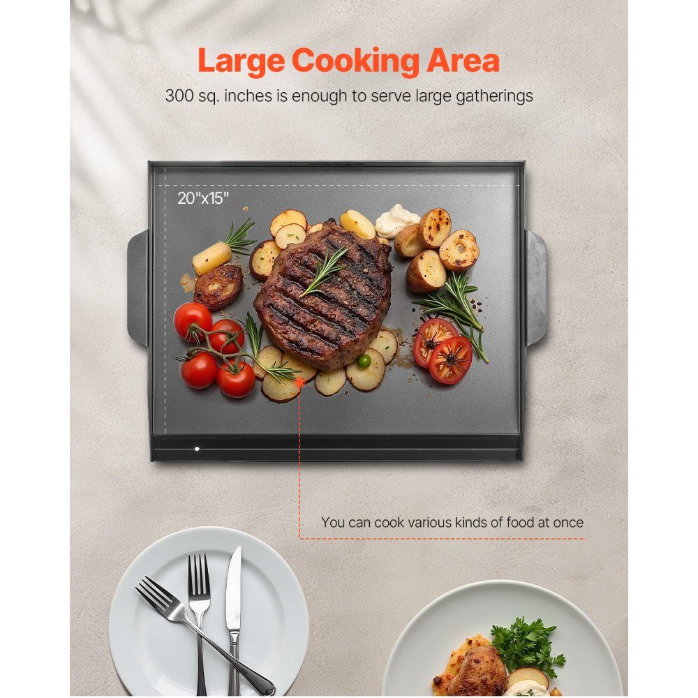 Grill Plate Grill Pan Carbon Steel Universal Rectangular Plate (502x370mm) with Flat Top Gas Grill Grill Plate for BBQ Grill Teppanyaki Portable Family Cookware with Handle