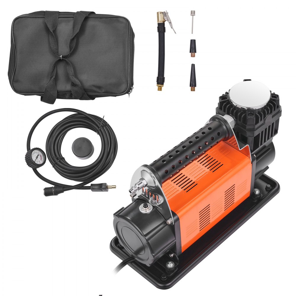 Tragbarer 12-V-Reifenfüller, 7,06 CFM Hochleistungs-Luftkompressor, 150 PSI Off-Road-Luftpumpe mit Adaptern für Auto, SUV, Wohnmobil, LKW – inklusive 6,5-Fuß-Netzkabel, 26-Fuß-Luftschlauch mit Manometer, Tragetasche