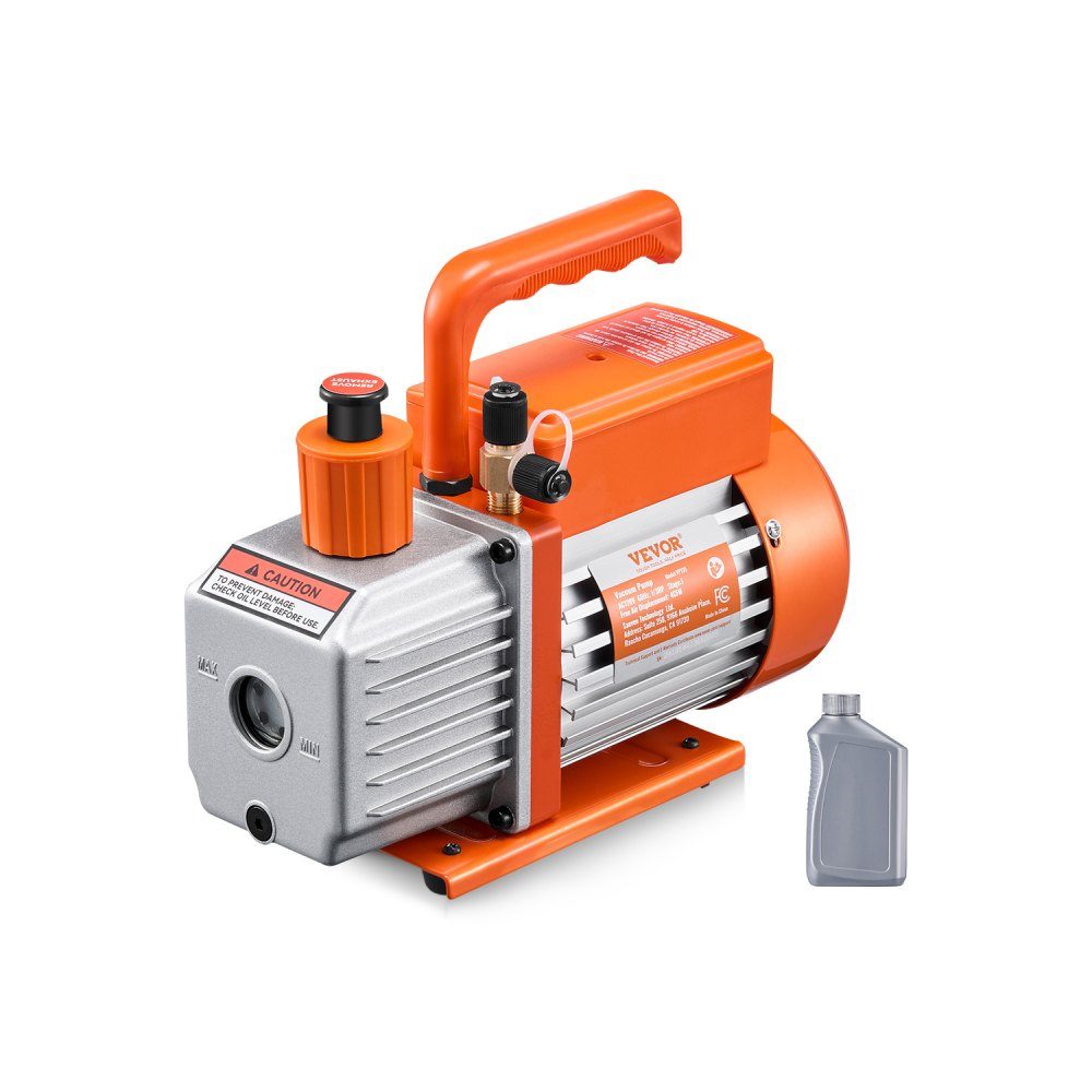 Vakuumpumpe, 4 CFM HVAC, einstufige Drehschieber-Vakuumpumpe für R134a, R22, R410a-Systeme, Auto-AC-Vakuumpumpen-Set mit Ölflasche für die Wartung von Auto-Klimaanlagen und Harzentgasung