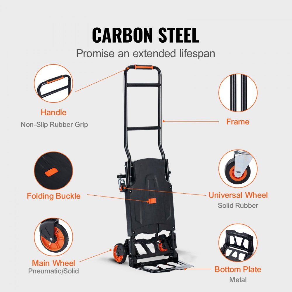 2 in 1 Folding Hand Truck 136kg Load Capacity Transport Trolley Aluminum Alloy Carbon Steel Hand Truck ⇋ Platform trolley for indoor and outdoor loading and transport tasks