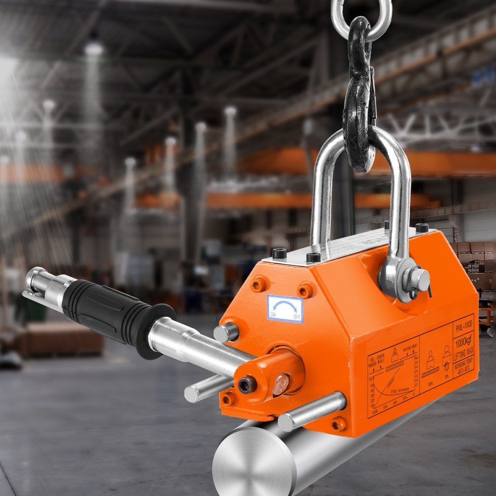 Aimant de levage de charge, aimant de grue (capacité de charge de 1 000 kg, force de traction de 2 500 kg, -40 à 80 ℃), 12 aimants, aimant de levage à fourche commandé à la main, outil magnétique de levage en néodyme jaune – Réf. HT-22843