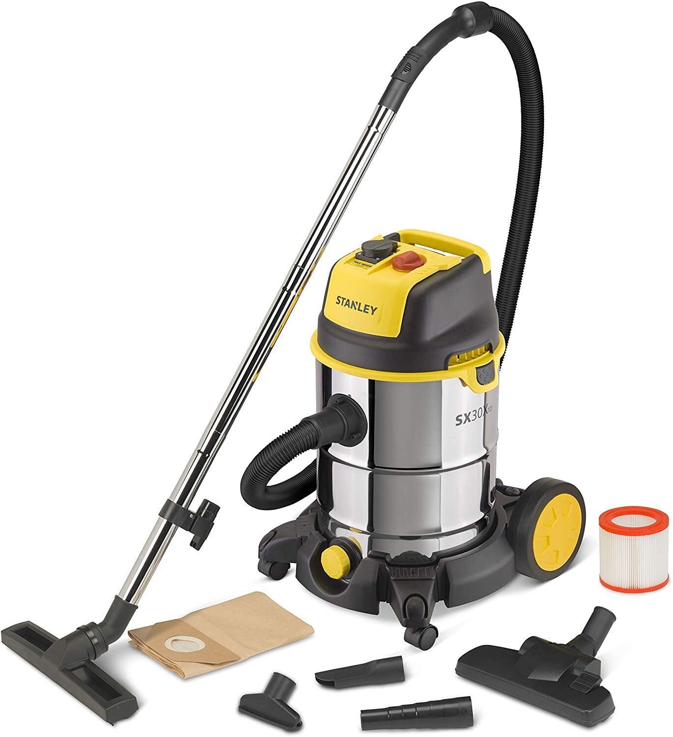 Odkurzacz do pracy na sucho i na mokro Stanley (1600 W, 30 l) Zestaw startowy XXL ze stali nierdzewnej Odkurzacz do pracy na sucho i na mokro Stanley (1600 W, 30 l) Zestaw startowy XXL ze stali nierdzewnej