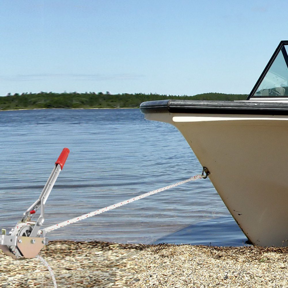 Rope Puller, 3/4 Ton Pulling Force, with 100 Feet of 5/8" Diameter Rope, 2 Hooks, Winch Included, Powerful Ratchet Pulling Tool for Moving Boats, Safe