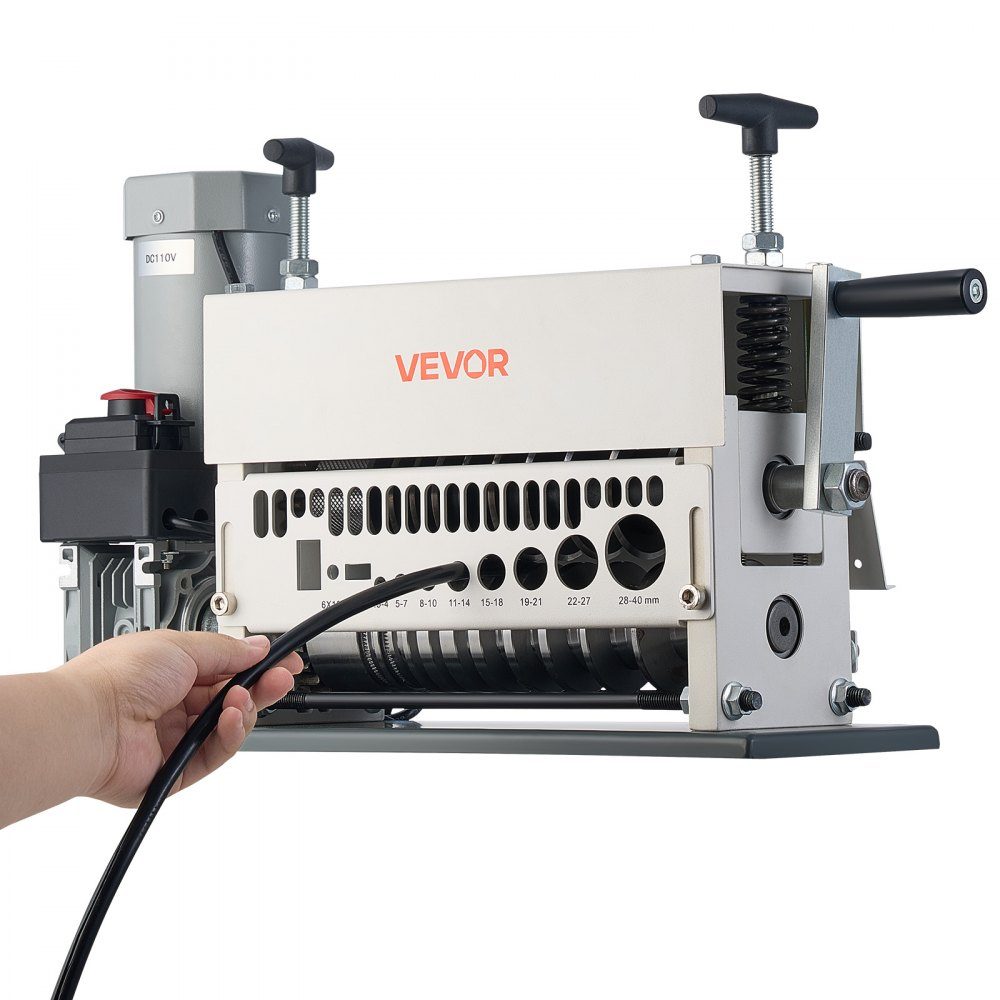 Abisoliermaschine für elektrische Kabel, 1,5–40 mm Kabelschälmaschine, automatischer 11-Kanal-Kupferkabelabisolierer, 370-W-Abisolierwerkzeug mit manuellem Handkurbelmodus, Not-Aus-Taste