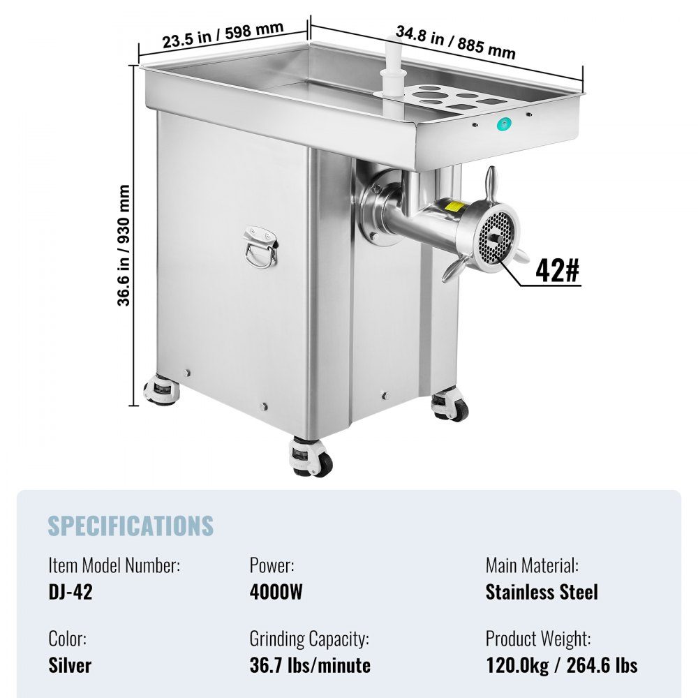 Commercial Meat Grinder 16.65kg/min 4000W Electric Meat Grinder with Blades and Grinding Plates Electric Sausage Machine Commercial Stainless Steel Meat Grinder for Kitchen Restaurant Butcher Shop – Part No. HT-24036