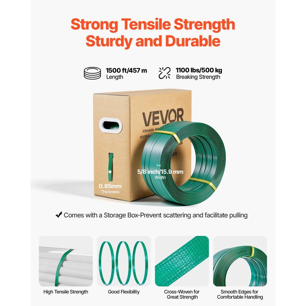 6-teiliges Umreifungsset mit Umreifungsband, manuelles Umreifungsgerät mit 457 m PET-Band, 450 Metallklammern, 150 Kantenschutz, perfekte Werkstattausrüstung für Verpackung, Transport und Lagerung