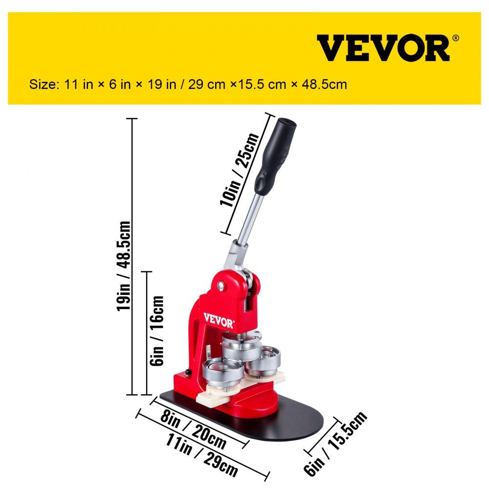 Button press machine 44 mm, button maker 1000 pieces, button maker with basic size 16 x 29 cm, punch press machine with user-friendly handle, for making buttons, badges