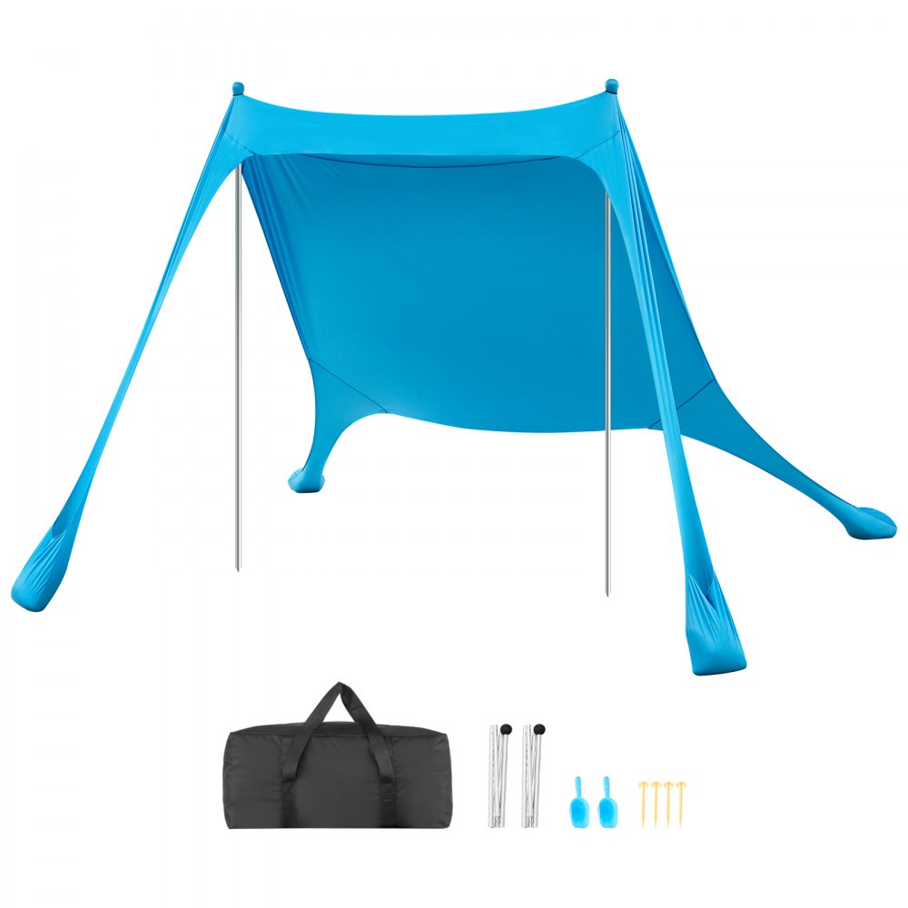 Beach Tent with Sun Shade (UPF 50+) 2.3 x 2.3 x 2m Footprint, Beach Shelter with Support Poles and Sand Shovels, Portable Awning for Family Trips, Camping, Fishing, Blue Beach Tent with Sun Shade (UPF 50+) 2.3 x 2.3 x 2m Footprint, Beach Shelter with Support Poles and Sand Shovels, Portable Awning for Family Trips, Camping, Fishing, Blue