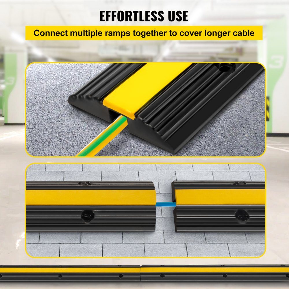 1 channel cable protection mat, external cable channel, 4 pieces of cable bridge made of commercially available thermoplastic rubber with parking spaces, bearing 102x15.5x3 cm