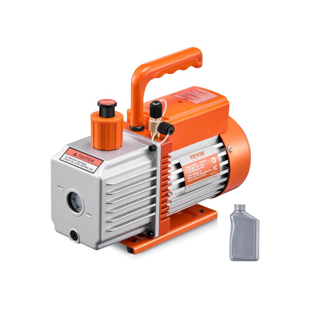 Vakuumpumpe 6 CFM HVAC 2-stufige Drehschieber-Vakuumpumpe für R134a R22 R410a-Systeme Auto-AC-Vakuumpumpensatz mit Ölflasche zur Harzentgasung für die Wartung von Autoklimaanlagen