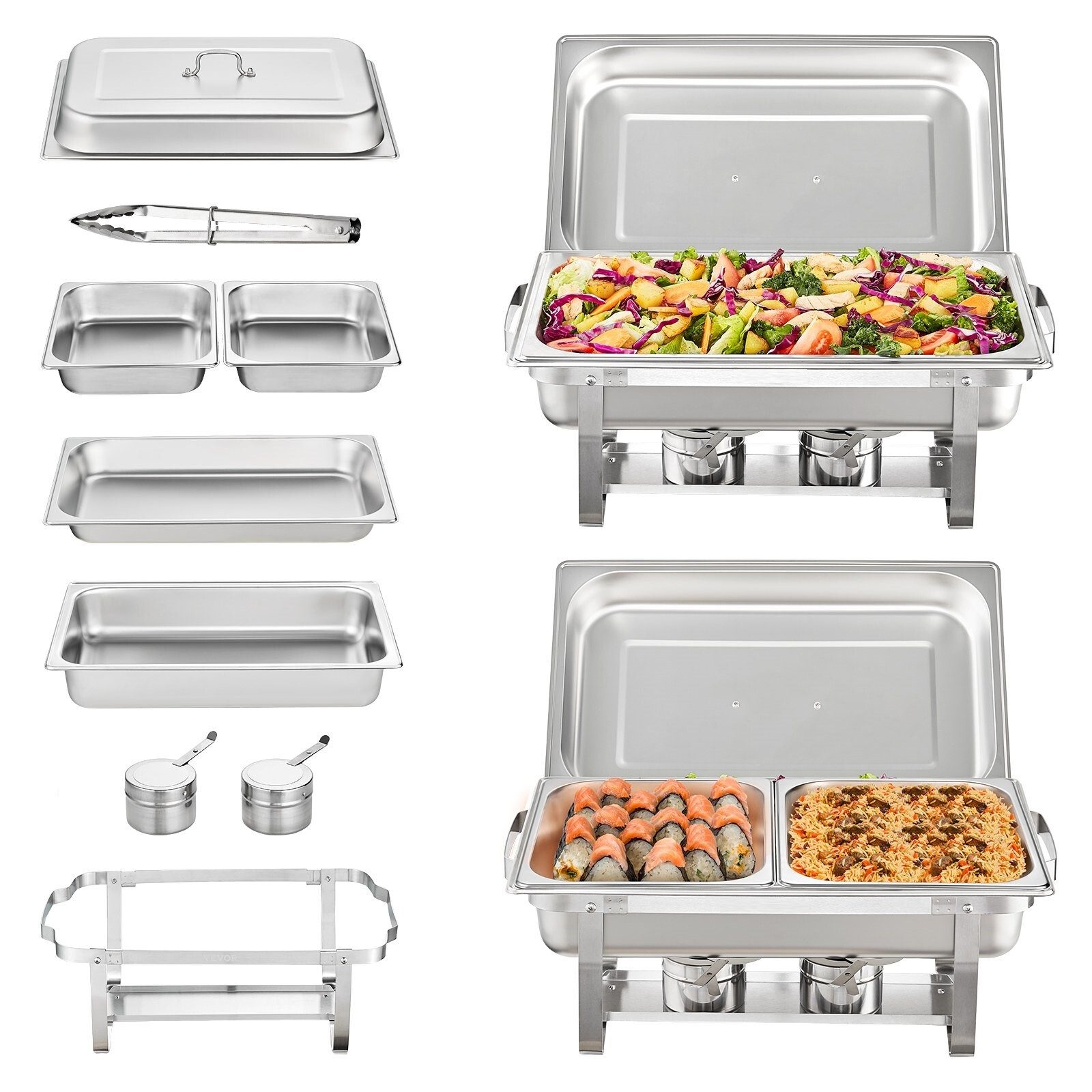 Professional warming container made of stainless steel 18L chafing dish starter set 2x large / 4x small warming containers commercial for food, cakes, catering, snack bar, restaurant, gastro, hotel canteen