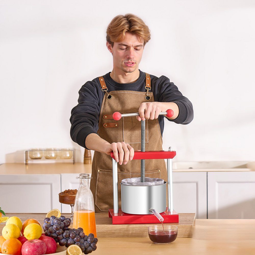 Obstweinpresse Apfelpresse (3L) mit 2 Edelstahlfässern Manueller Entsafter Apfelweinpresse Apfelpresse Traubenpresse Olivenölpresse Handpresse Entsafter mit T-Griff für Küche