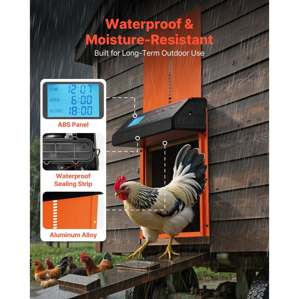 Automatic Chicken Flap Chicken Coop Door with Timer Manual Setting and Anti-Pinch Chicken Door Chicken Coop Gate Opener with Waterproof Seal Orange 350 x 250 x 73mm