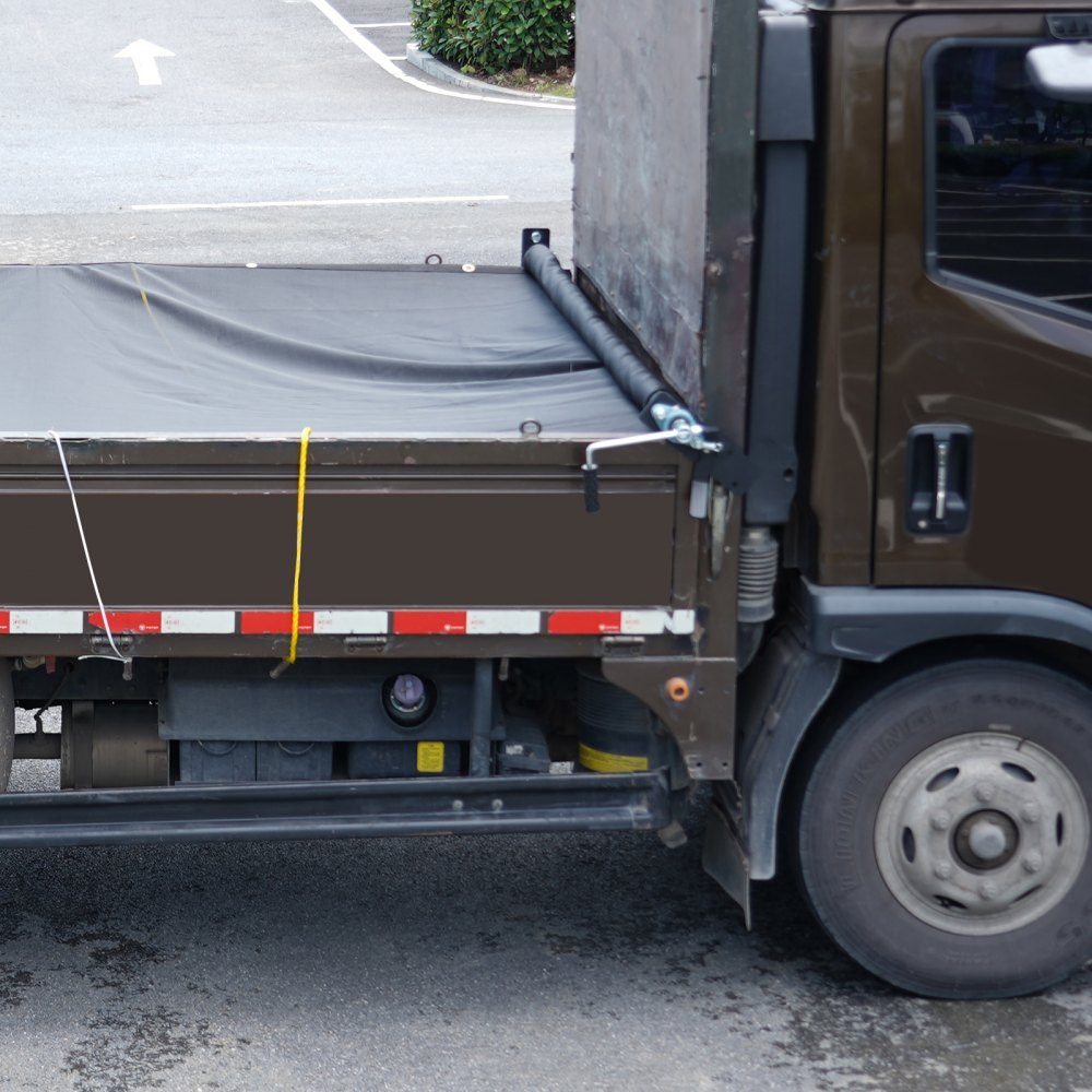 Ensemble de rouleaux de bâche à manivelle de 64 à 104 pouces de large, en alliage d'aluminium, hauteur de cabine manuelle, pour camion à benne basculante avec poignée en éponge de 7 pouces, parfait pour les remorques de camion à benne basculante