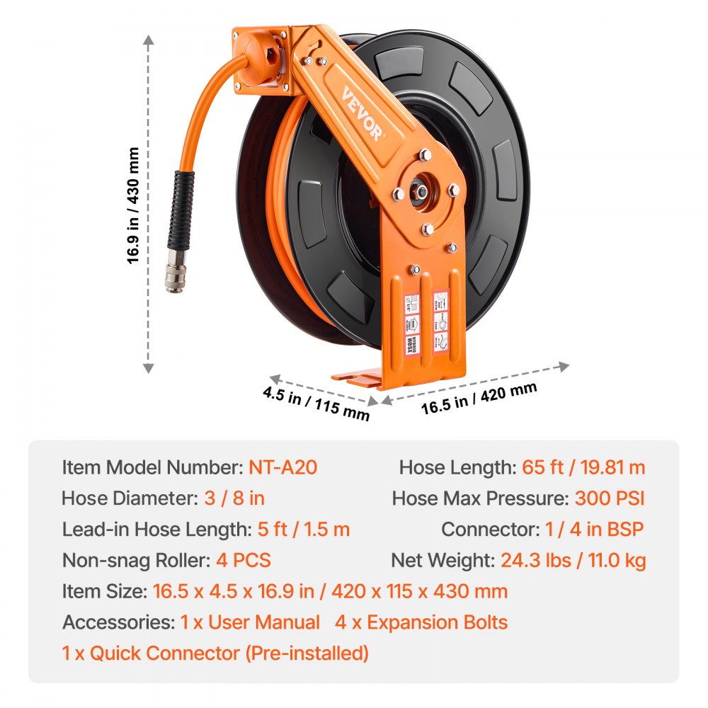 Persluchtslanghaspel, 9,52 mm x 19,81 m hybride luchtslang, max. 300 PSI, slanghaspel met automatische oprol- en toevoerleiding, voor plafond-/wandmontage voor werkplaats en garage Persluchtslanghaspel, 9,52 mm x 19,81 m hybride luchtslang, max. 300 PSI, slanghaspel met automatische oprol- en toevoerleiding, voor plafond-/wandmontage voor werkplaats en garage