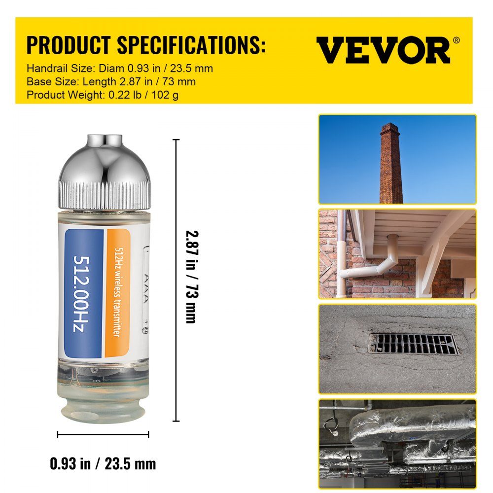 Sonde 512HZ, connexions 8/5" et 1/4-20", localisateur de canalisation rigide pour localiser et détecter les petits égouts et tuyaux, argent