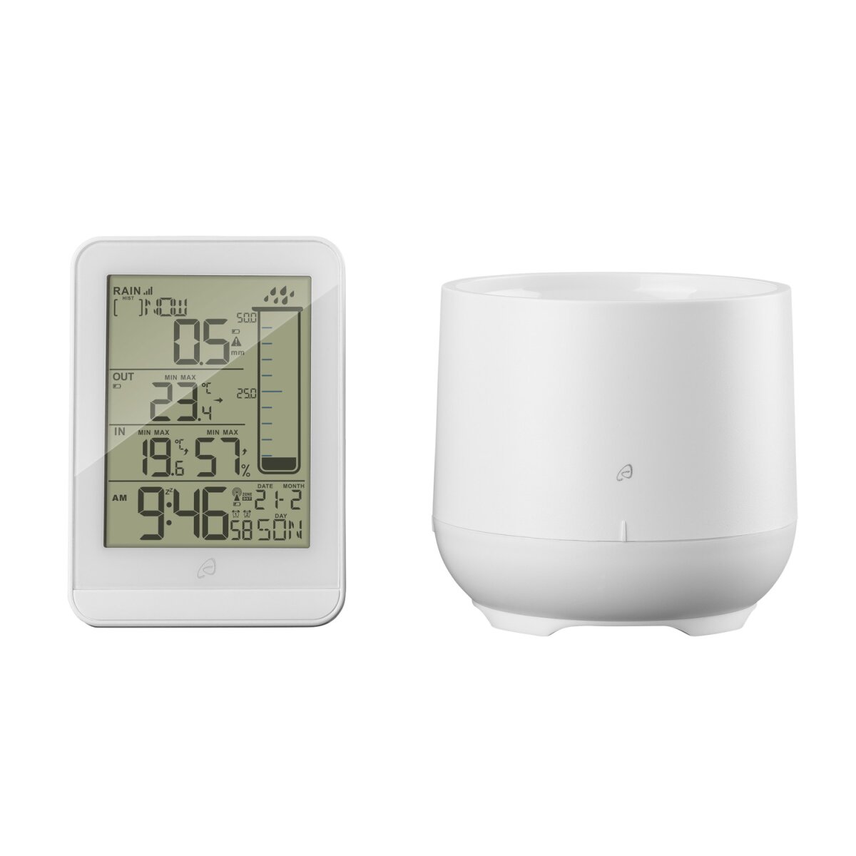 Station météo radio AURIOL® avec pluviomètre, blanche Station météo radio AURIOL® avec pluviomètre, blanche