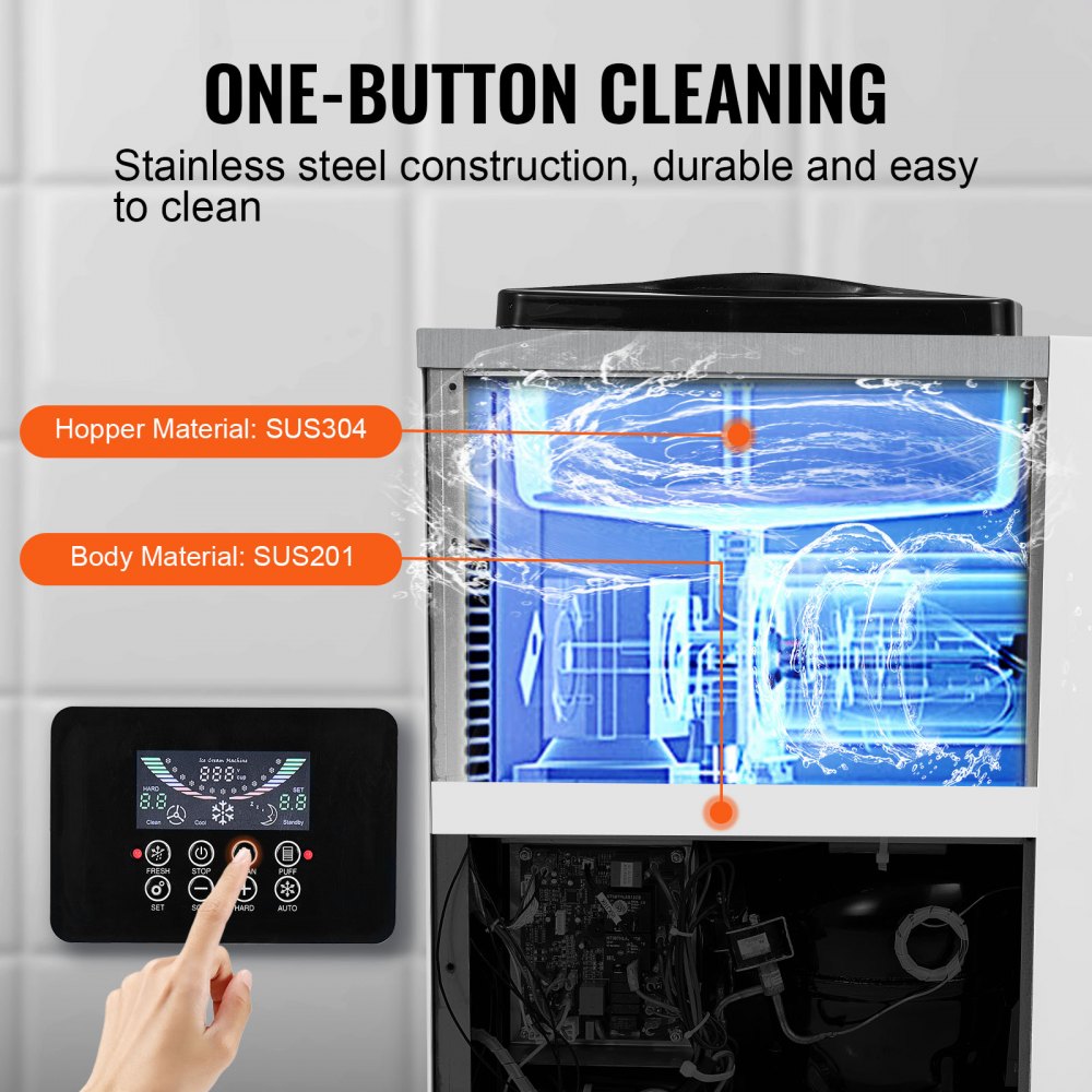Commercial Ice Cream Machine, 10L/H Output, 900W, Single Flavor Soft Ice Cream Machine, Countertop, with 4L Hopper, 1.6L Cylinder, LCD Screen, Pre-Cooling Commercial Ice Cream Machine, 10L/H Output, 900W, Single Flavor Soft Ice Cream Machine, Countertop, with 4L Hopper, 1.6L Cylinder, LCD Screen, Pre-Cooling