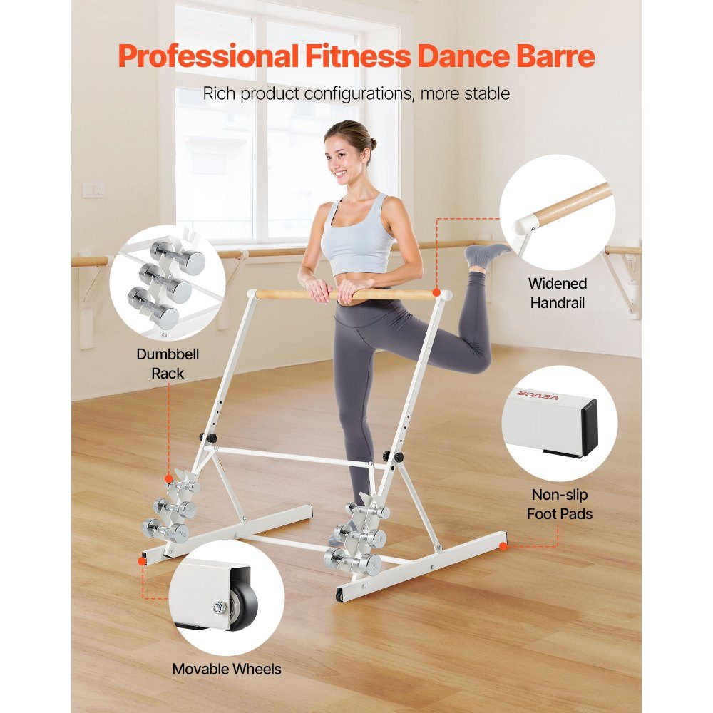 Barre de danse Ballet Bar, barre d'étirement en bois réglable en hauteur (4 niveaux / 812,8-965,2 mm) pour exercices de ballet, entraînement d'équilibre, exercices de relaxation, exercices de yoga