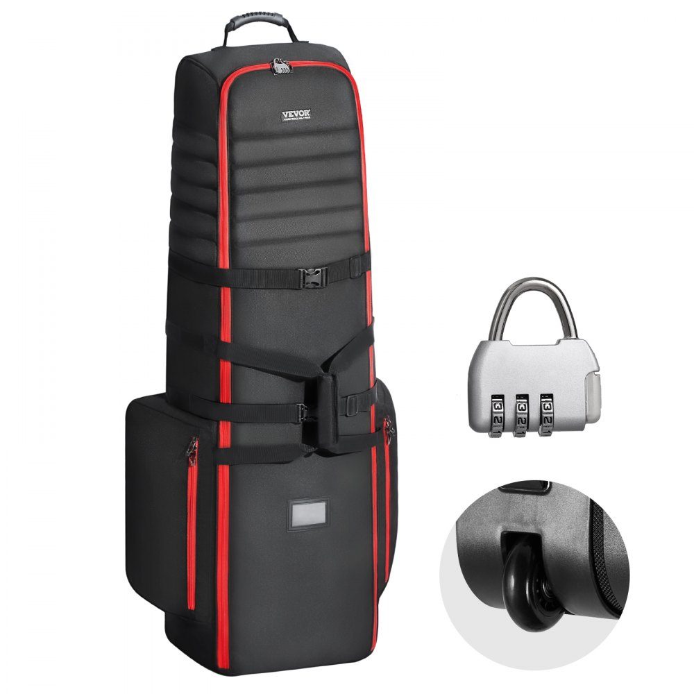 Golf-Reisetasche, Golfgepäck mit Rollen, strapazierfähig, 1800D Polyester Oxford, weiche Golfschläger-Aufbewahrungstasche für Flugzeug, wasserdicht, verschleißfest, Rot + Schwarz