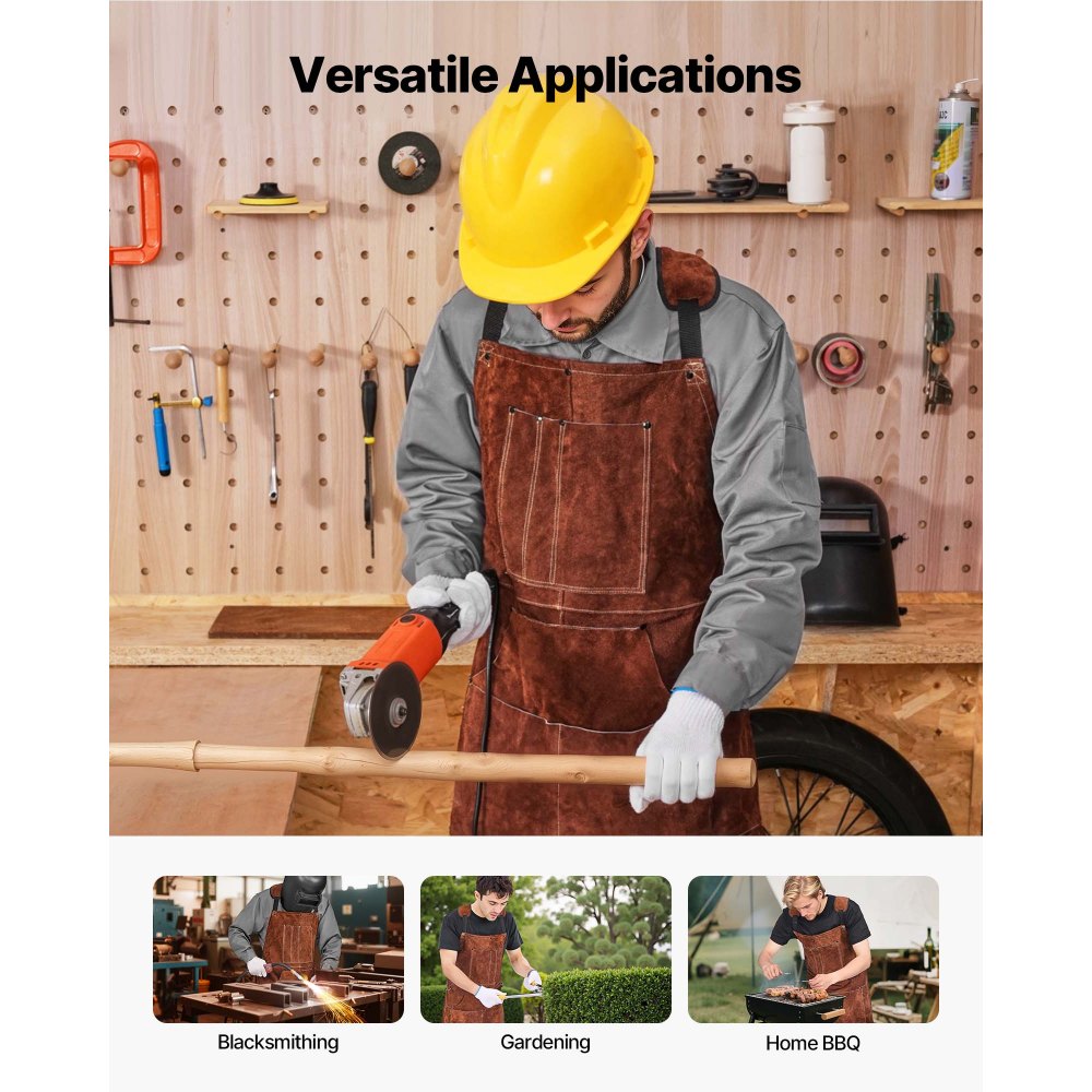Koeienhuid Lasschort Vlamvertragend Beschermend Schort Hittebestendig Leren Schort met 6 Gereedschapszakken Werkschort voor Houtbewerking Tuinieren BBQ 610x914mm Koeienhuid Lasschort Vlamvertragend Beschermend Schort Hittebestendig Leren Schort met 6 Gereedschapszakken Werkschort voor Houtbewerking Tuinieren BBQ 610x914mm