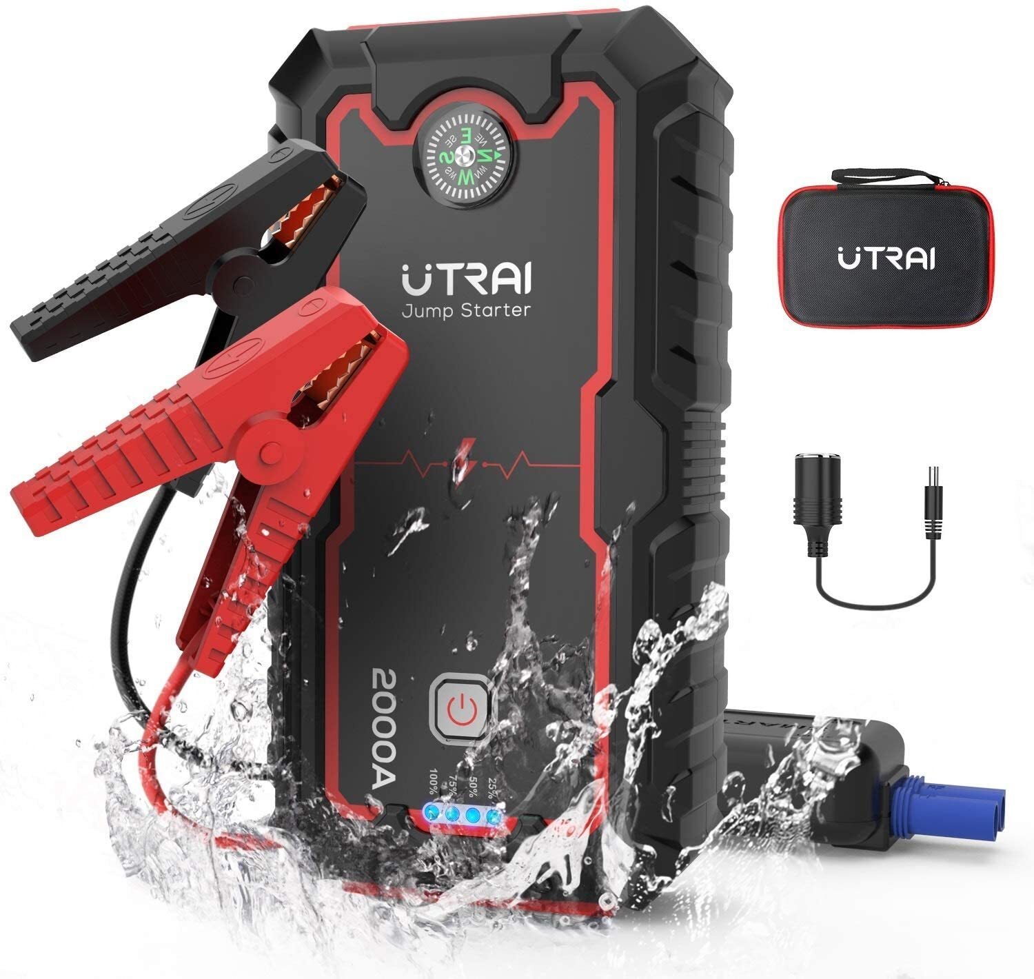 *ANGEBOT* UTRAI Auto-Starthilfe, 12 V, 2000 A, 22000 mAh, Autobatterie-Powerbank, bis zu 8 l Benzin, 6,5 l Diesel-Starter mit QC3.0, Dual-USB, LED-Taschenlampe