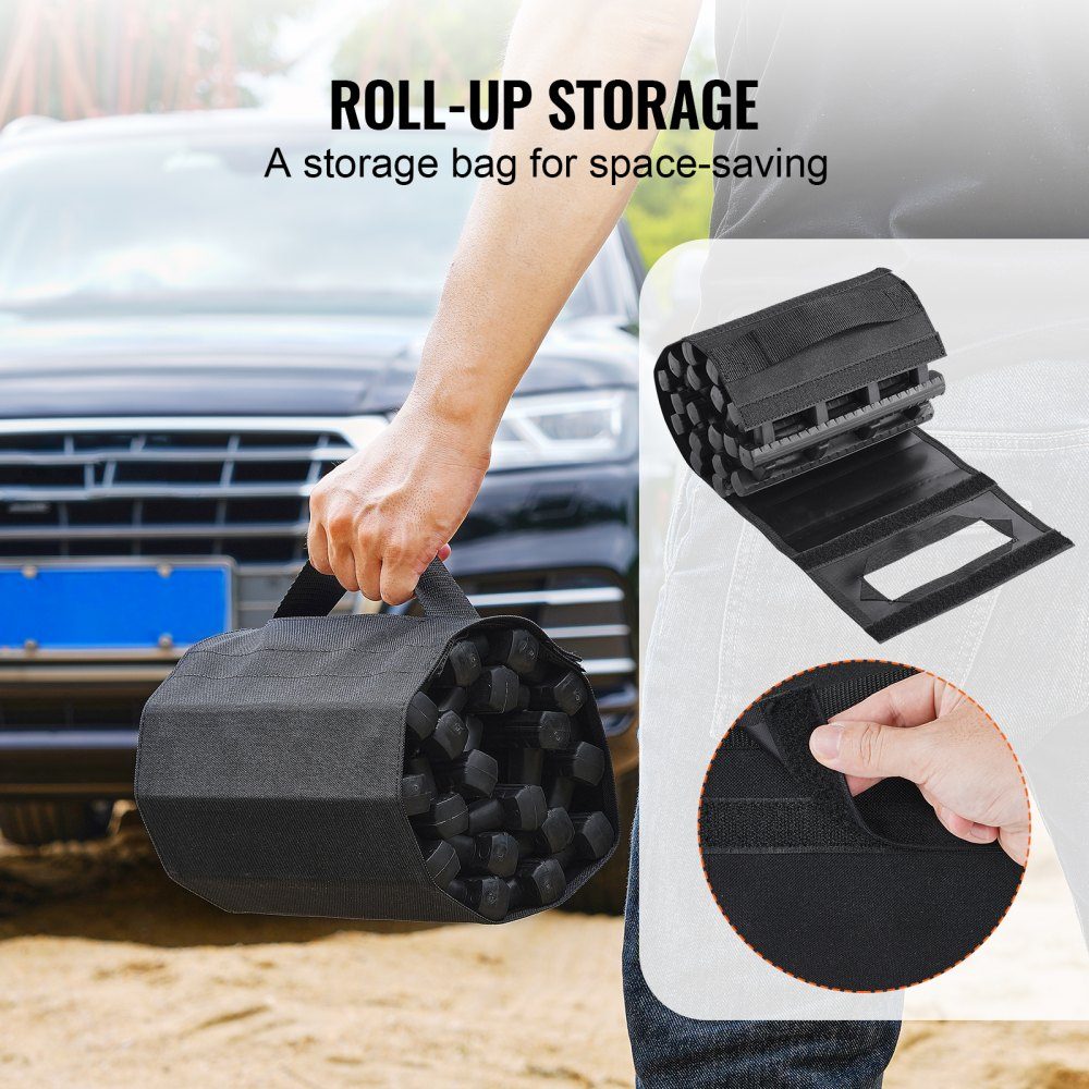 7 TON Traktionsbretter mit TPR-Material, Bergungsbretter für Geländefahrzeuge/Autos/Pickups/SUVs/Wohnmobile, Paar Reifen-Traktionsmatten auf Schnee, Sand, Schlamm und losem Boden, Aufbewahrungstaschen, kurz, schwarz