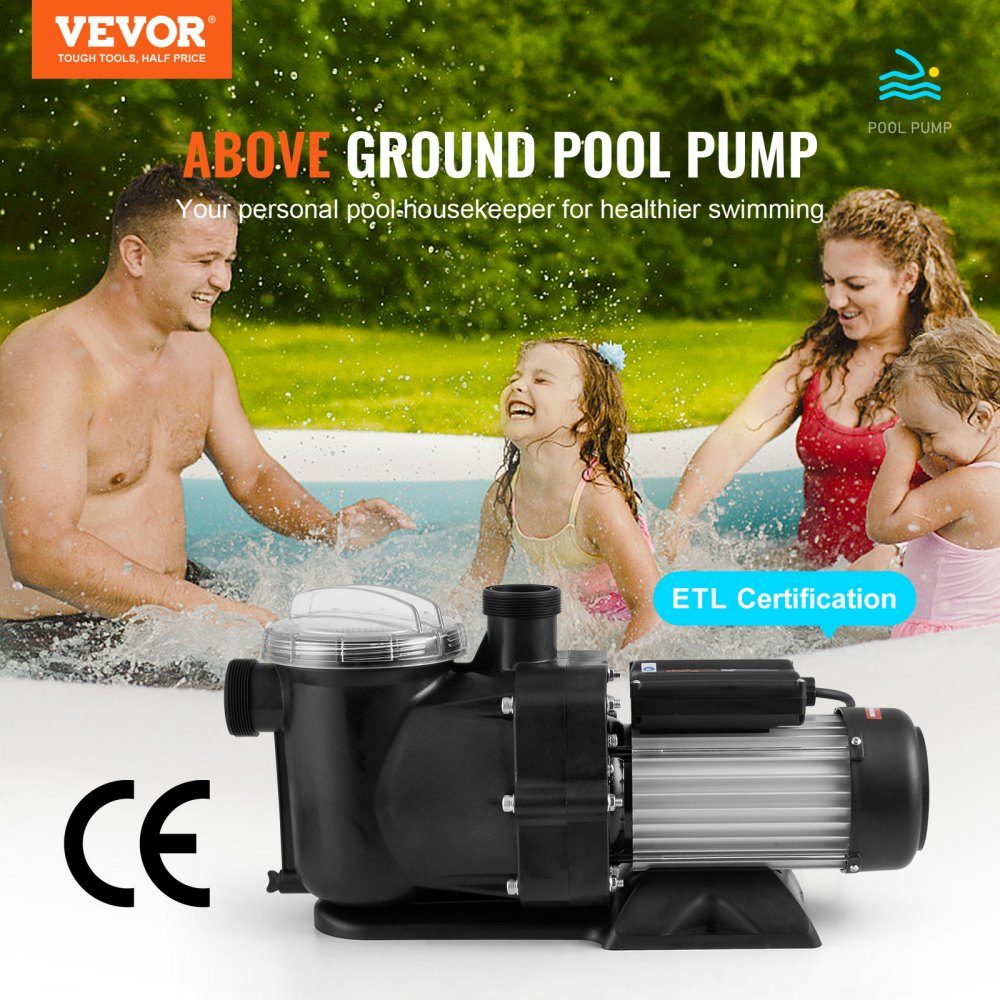 Swimming Pool Pump 1.5HP 100GPM Max Flow Single Speed ​​Pool Pump 220V 2850RPM 50ft Maximum Head Filter Pump with Filter Basket for Above Ground Pools Hot Tubs Spas