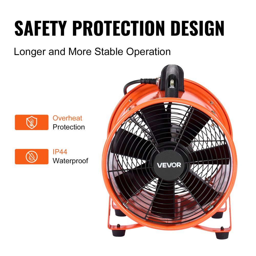 Construction fan 221 W AC motor construction fan 2830 rpm construction fan blower 1720 CFM (2922 m3/h) axial fan 10 m hose axial fan 79 dB noise level industrial fan IP44