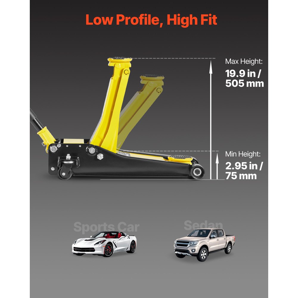 Trolley Jack Laag profiel autokrik 2T dubbele zuiger snelliftpomp 75-505 mm hefbereik Hydraulische krik voor sportwagen Sedan Racewagen Jack Trolley Jack Laag profiel autokrik 2T dubbele zuiger snelliftpomp 75-505 mm hefbereik Hydraulische krik voor sportwagen Sedan Racewagen Jack