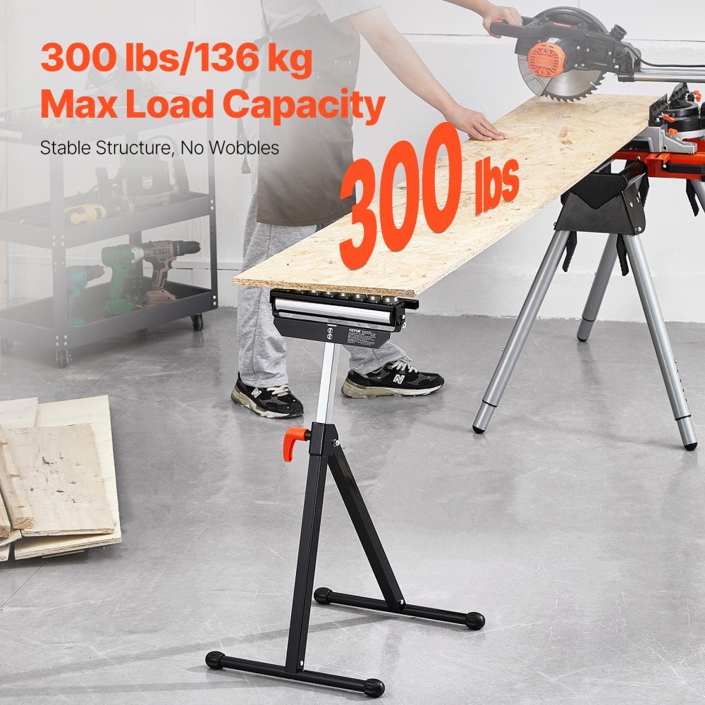 3 in 1 Roll Stand 136kg 68-108cm Height Adjustable Roll Stand with 11.5" Polished Multi-Directional Roll Head for Table Saw Spout Woodworking Extension Support