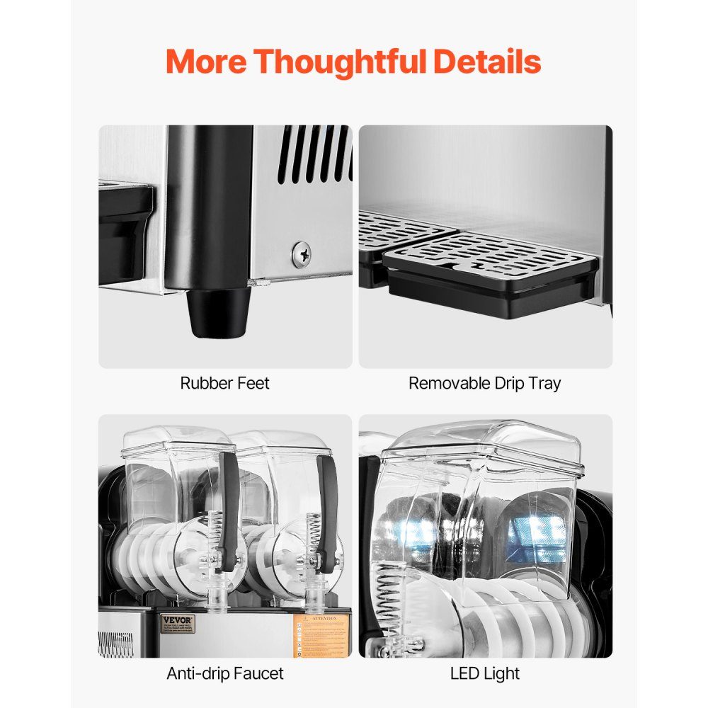 Commercial Slush Machine, 4L x 2 Double Tank Slush Ice Machine, Slushy Machine for Frozen Drinks, 32 Cup Margarita Smoothie Machine for Home, Party, Restaurant, Cafe, Bar
