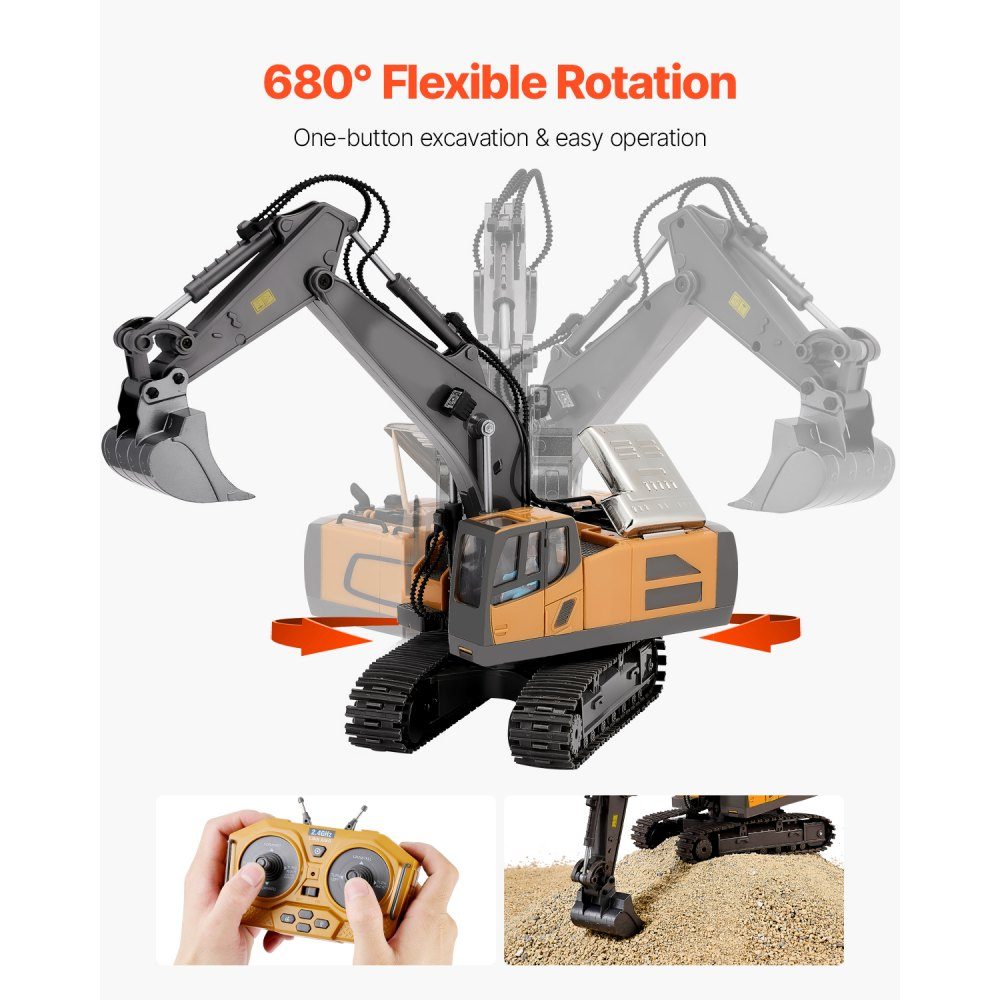 Remote Control Excavator Toy, 11 Channels, 1:20 Scale Remote Control Excavator Toy, Remote Control Excavator with Lights and Sounds, Working Construction Vehicles, 2 Batteries, Birthday Gift