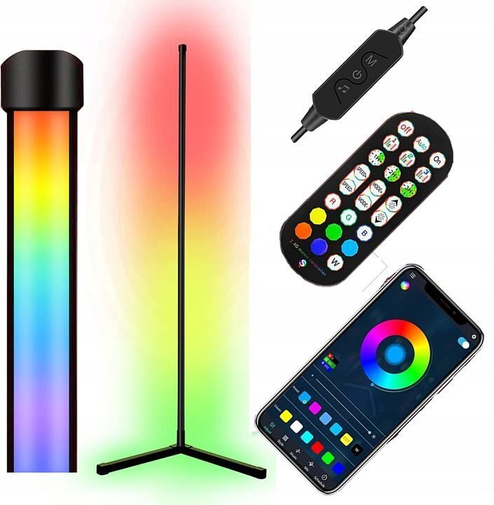 NOWA STOJĄCA LAMPA NAROŻNA LED RGB APKA PILOT Oświetlenie otoczenia